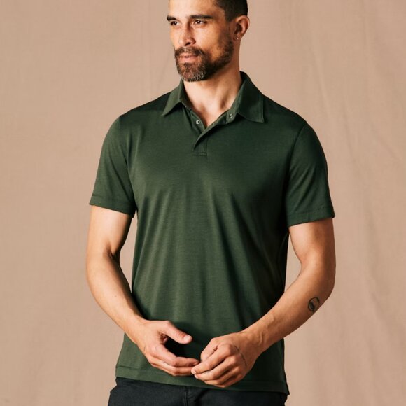 Huckberry Proof 72-Hour Merino Polo Shirt Classic Fit Forest Green Wool Blend - Picture 1 of 8
